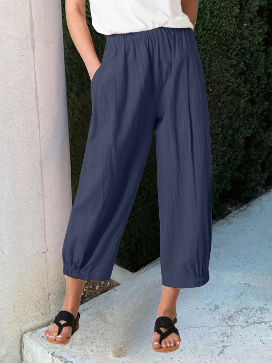 Pantalons Femmes en Lin Plain Printemps / Automne Coton Naturel Micro-élasticité Ample Pantalons à Jambe Large Droit