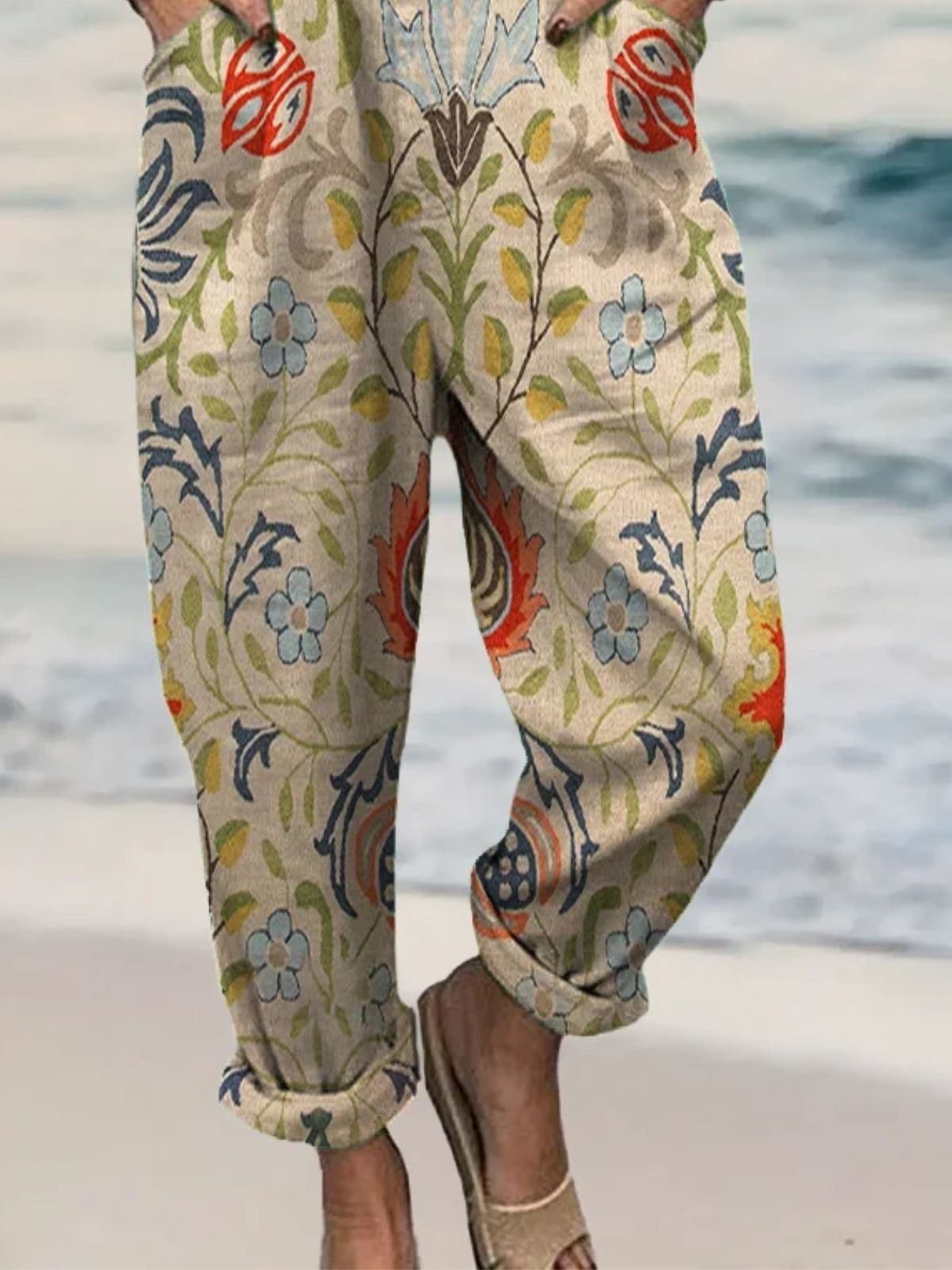 Combinaisons Femmes Boho Ethnique Été Micro-élasticité Quotidien Coton Et Lin Long Top Débardeur Droit