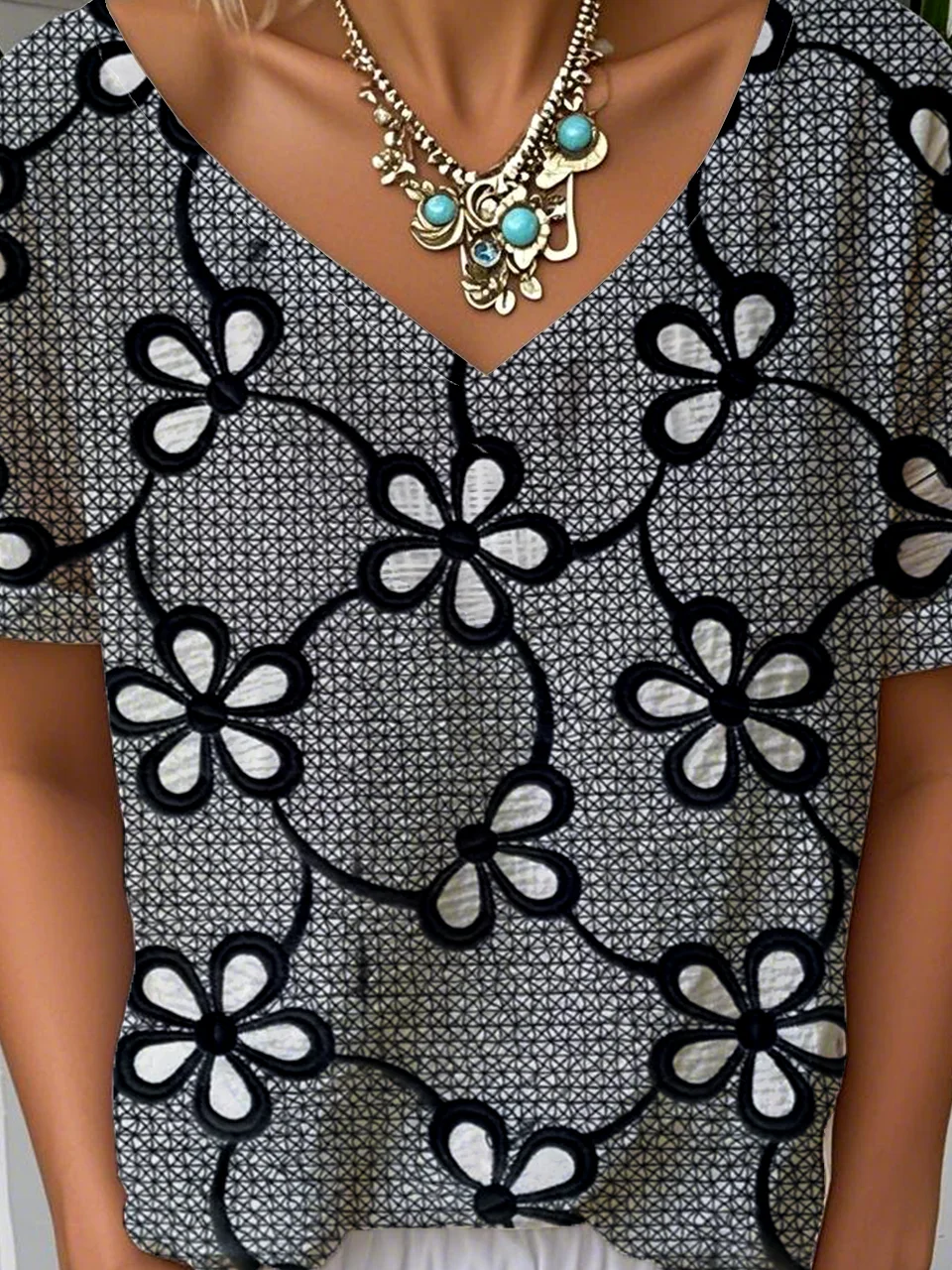 T-shirts Simple Floral Été Aucune élasticité Ample Manches Courtes Régulier Droit T.-N.-L. pour Femmes