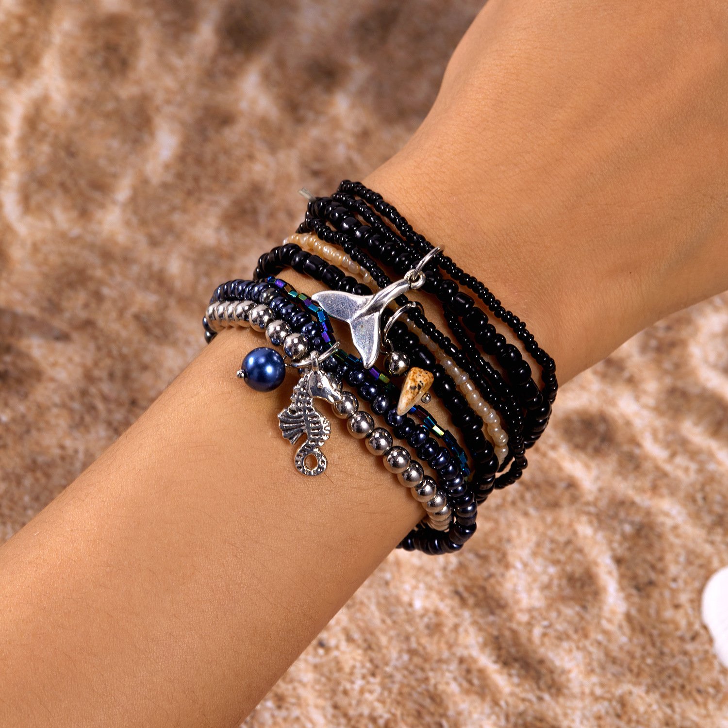 Bracelets Femmes Décontracté Bloc de Couleur Toutes Les Saisons Roulotté Faire la navette multicouche Bracelet Perle