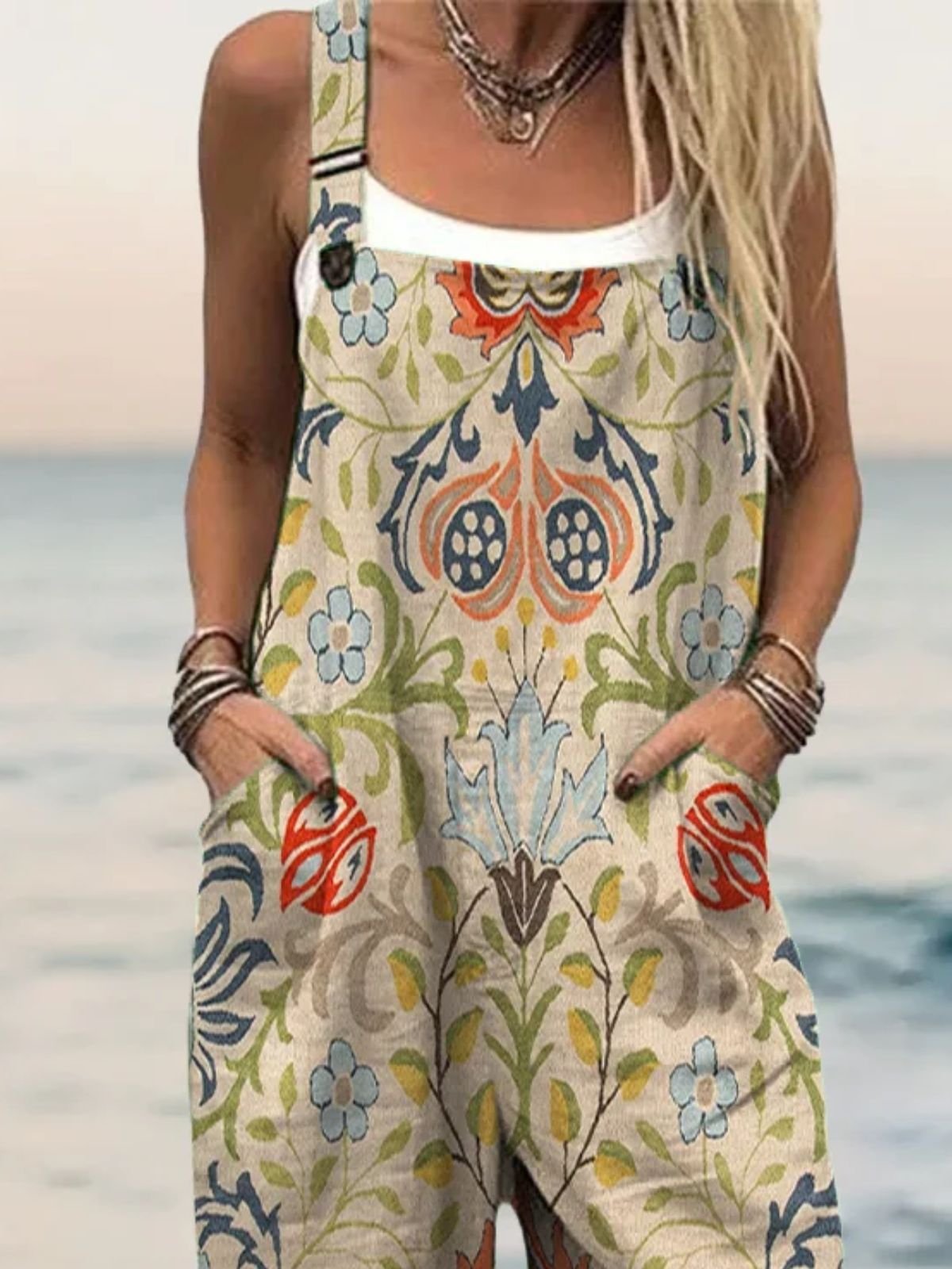 Combinaisons Femmes Boho Ethnique Été Micro-élasticité Quotidien Coton Et Lin Long Top Débardeur Droit
