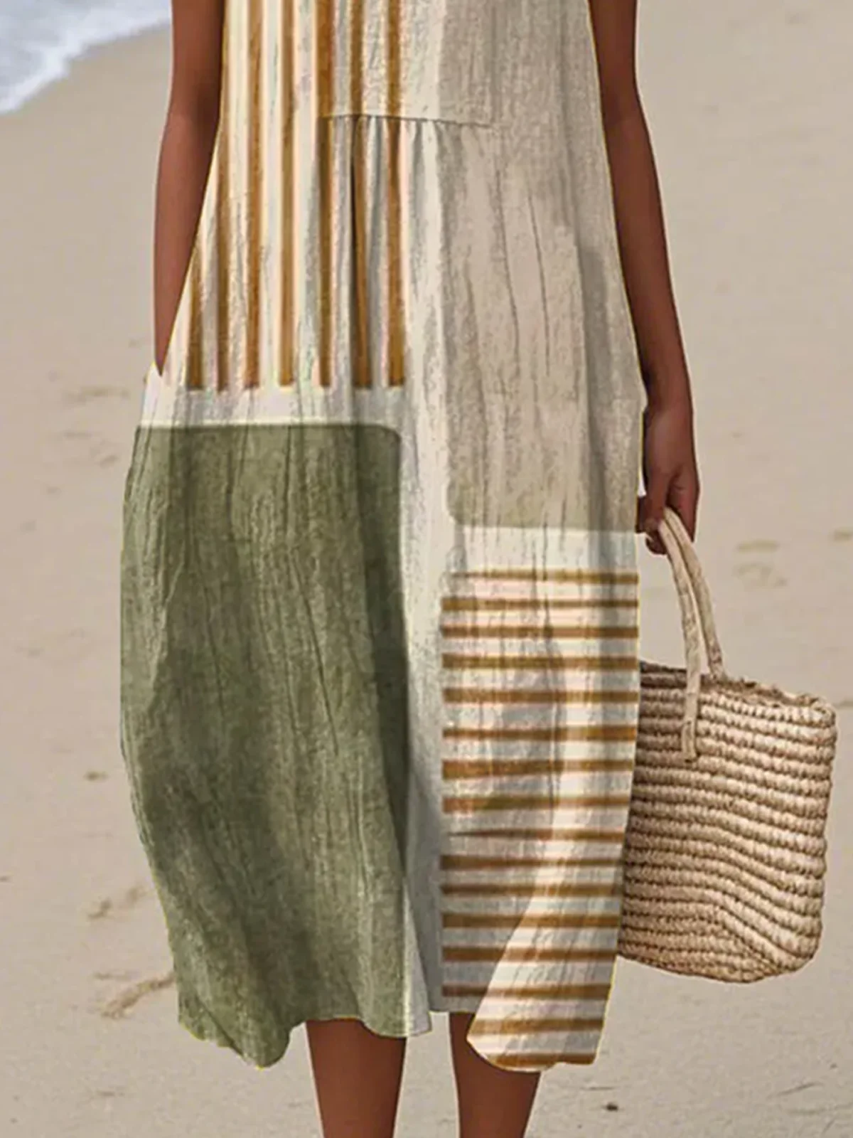 Femmes Rayé Comme Image Col Rond Confortable Robe Maxi Décontracté