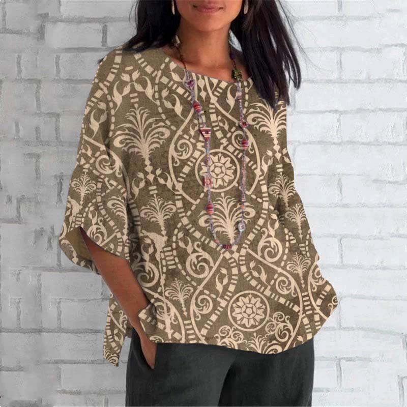 T-shirts Décontracté Floral Printemps / Automne en Lin Micro-élasticité Coupe Régulière Régulier Trapèze Régulier pour Femmes