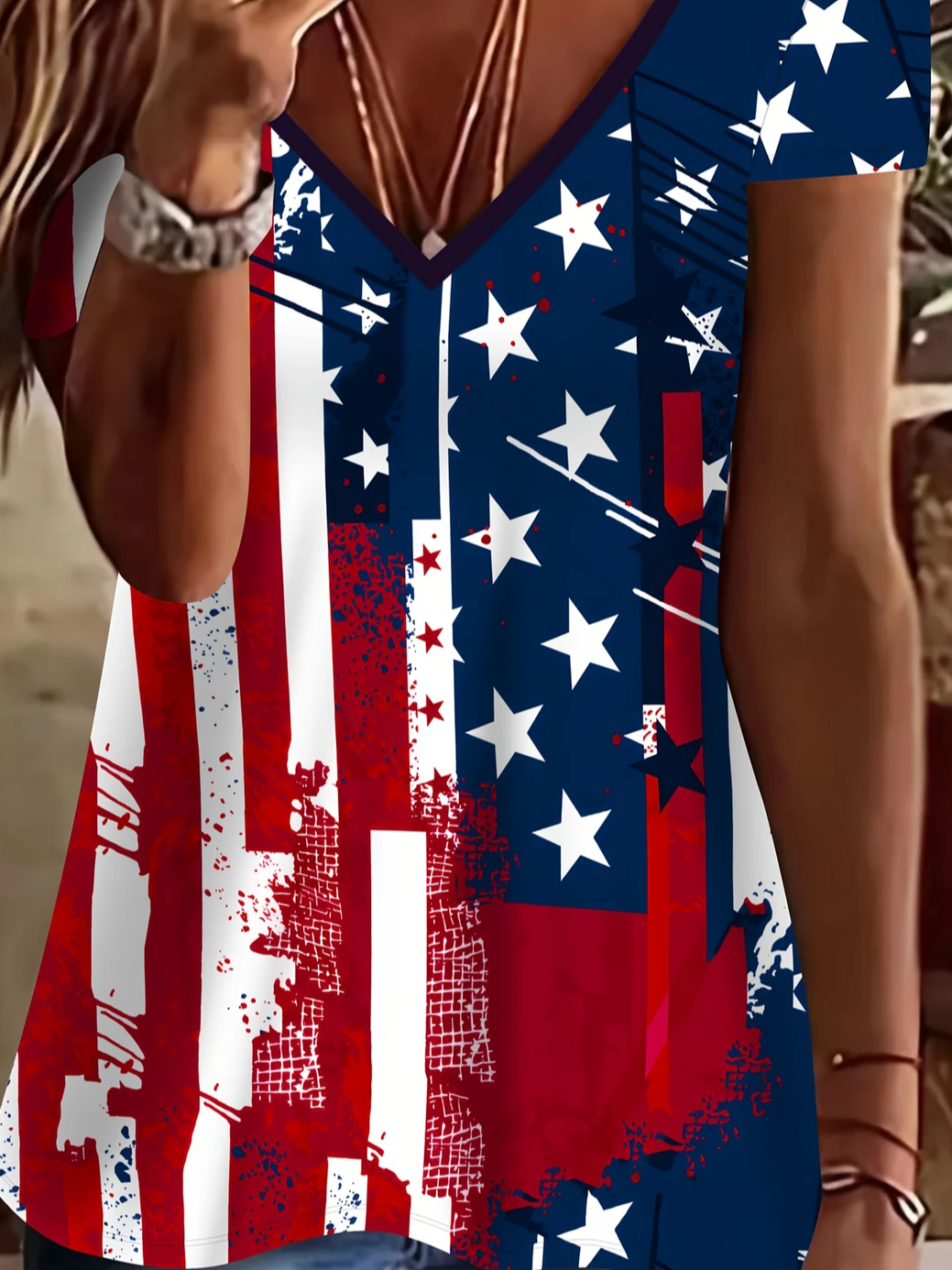 T-shirts Décontracté Été Le jour de l'indépendance (Drapeau) Imprimé Quotidien Manches Courtes Régulier Régulier T.-N.-L. pour Femmes