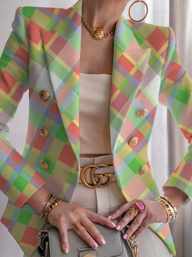 Micro-élasticité Manches Longues Devant Ouvert Régulier Géométrique Blazer Imprimé pour Femmes