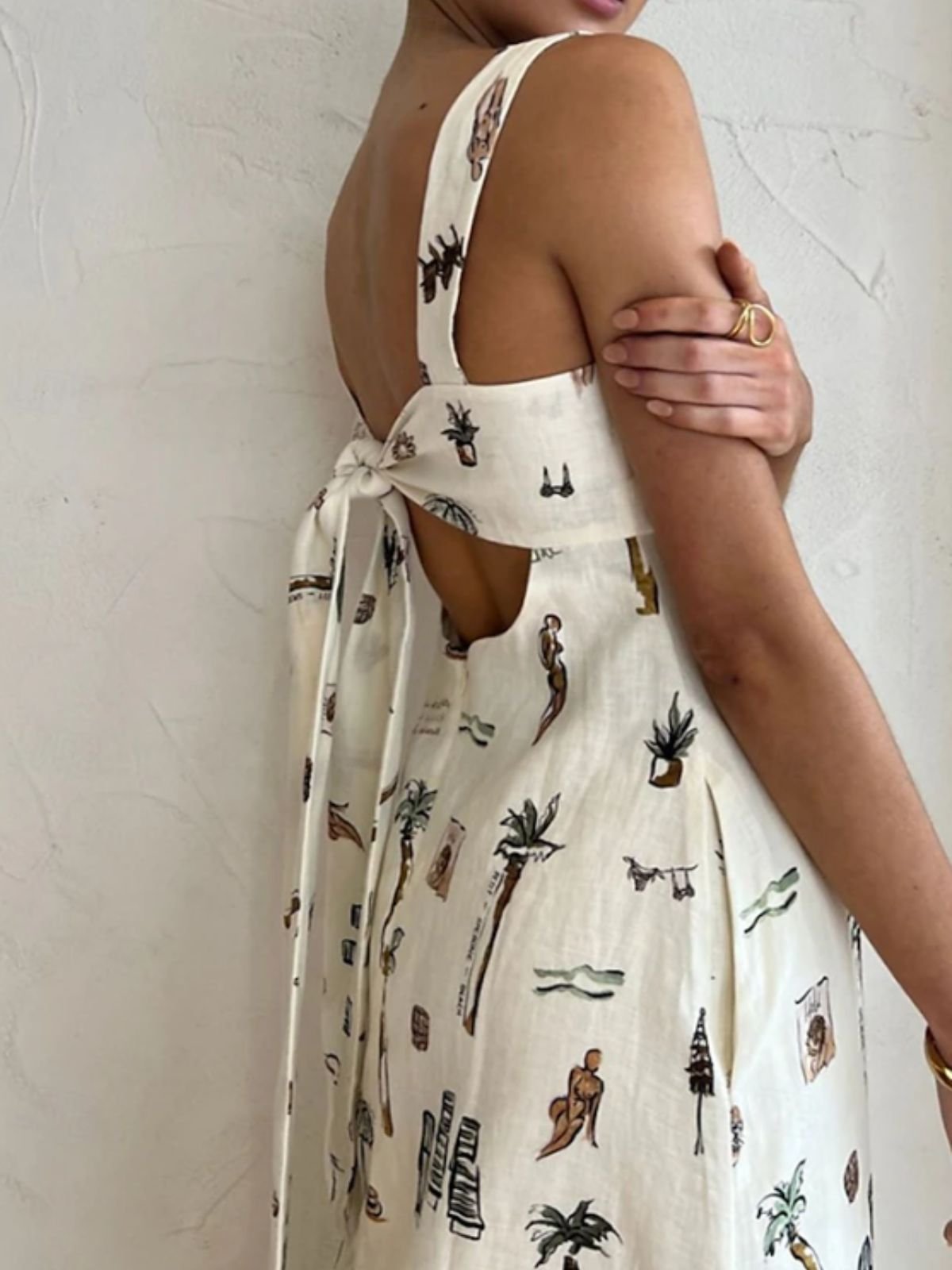 Femmes La peinture Blanc à Bretelles Confortable Robe Maxi Décontracté
