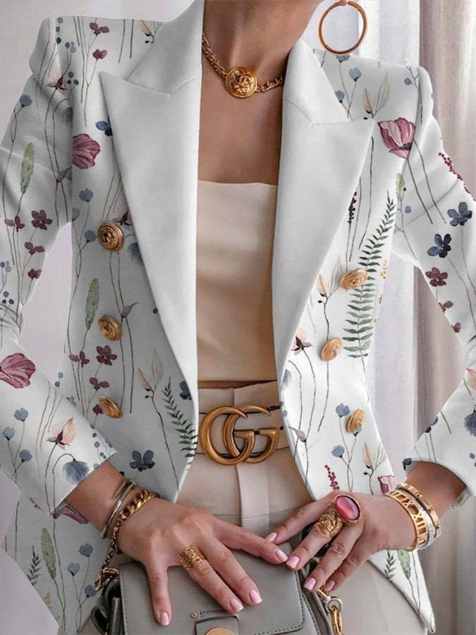 Micro-élasticité Manches Longues Devant Ouvert Régulier Géométrique Blazer Imprimé pour Femmes