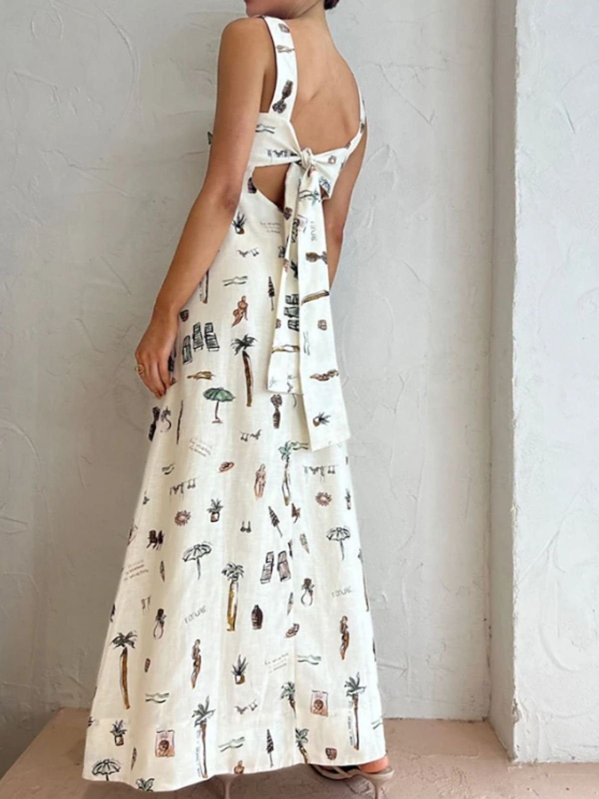 Femmes La peinture Blanc à Bretelles Confortable Robe Maxi Décontracté