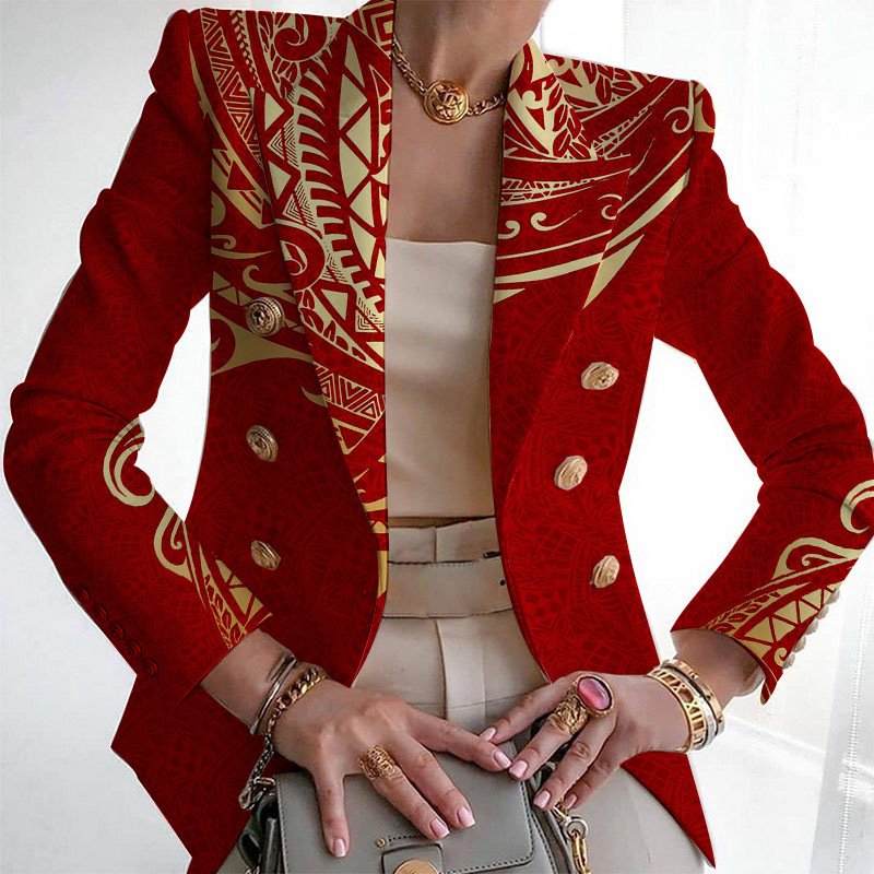 Micro-élasticité Manches Longues Devant Ouvert Régulier Géométrique Blazer Imprimé pour Femmes