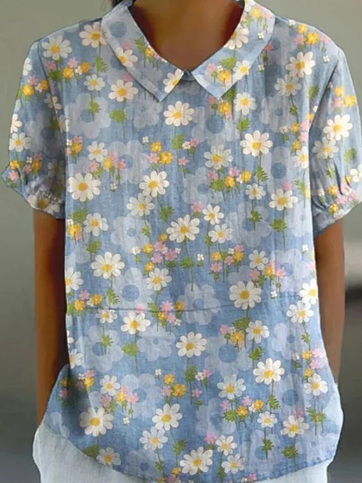 Blouses Élégant Floral Été Coton Quotidien Demi Manche Régulier Droit Régulier pour Femmes