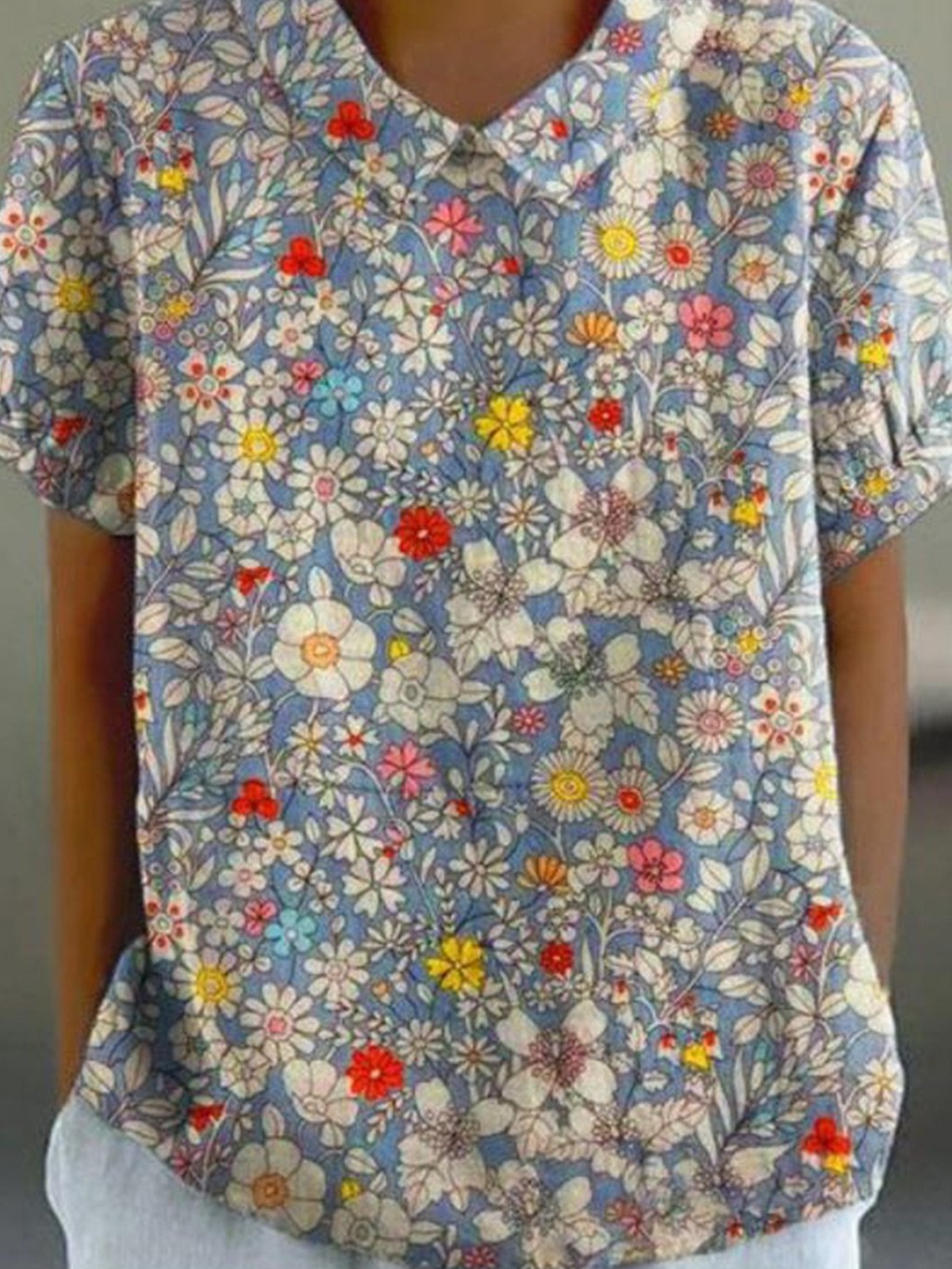Blouses Décontracté Floral Été Aucune élasticité Quotidien Demi Manche Col Châle Droit Régulier pour Femmes