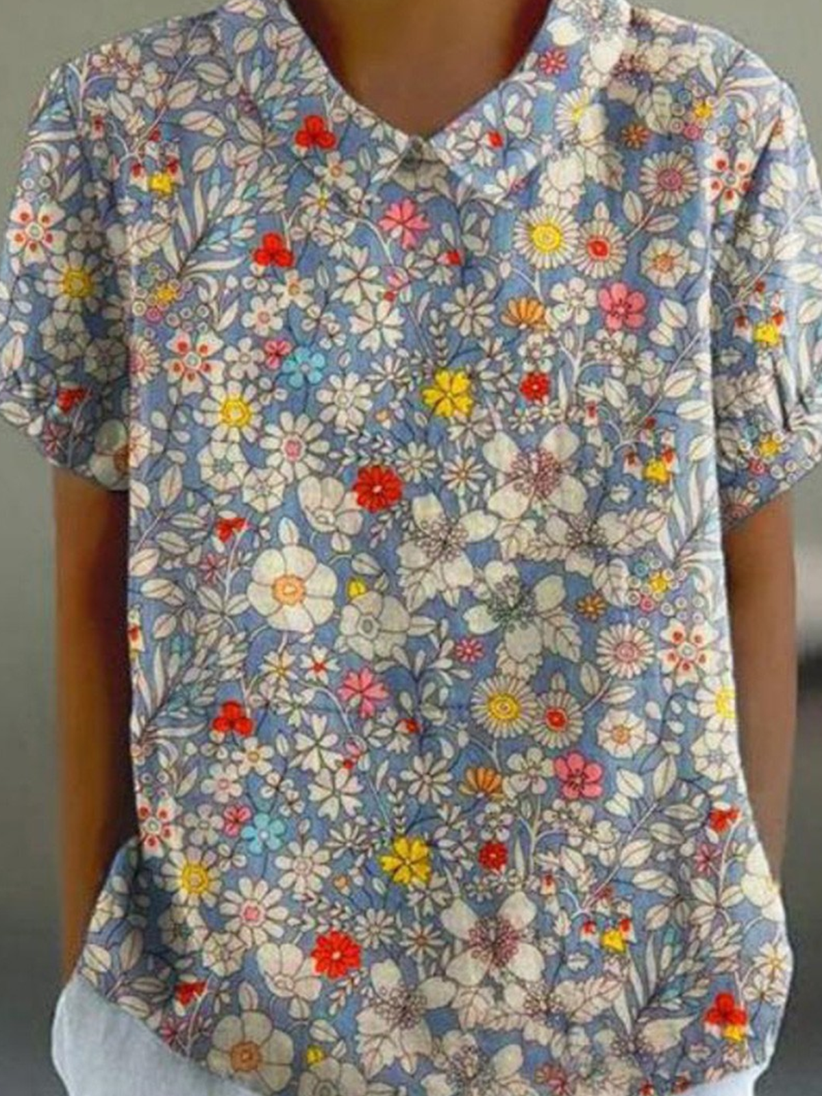 Blouses Décontracté Floral Été Aucune élasticité Quotidien Demi Manche Col Châle Droit Régulier pour Femmes