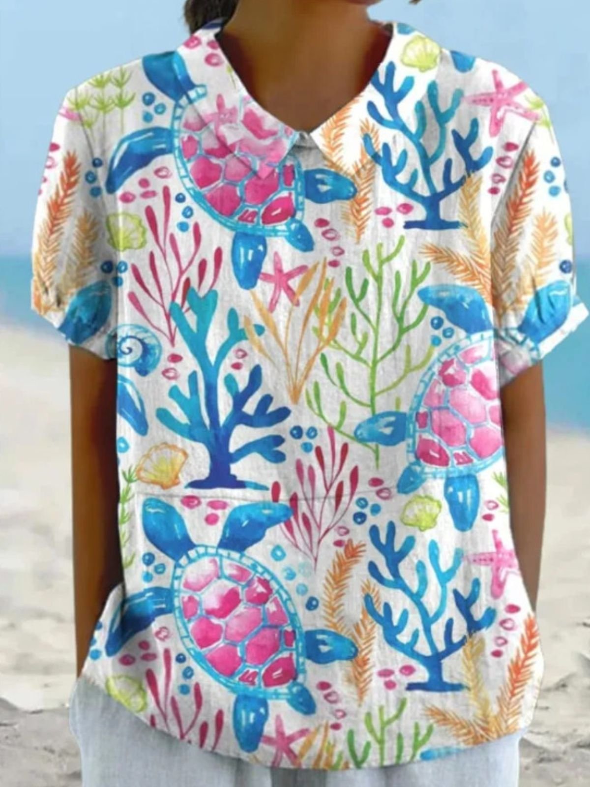 Blouses Femmes Floral Simple Été Coton Micro-élasticité Faire la navette Manches Courtes Col Châle Régulier