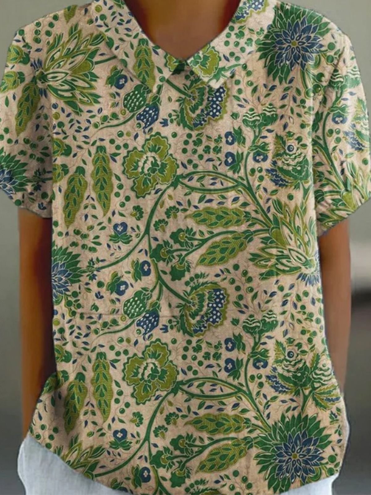 Blouses Femmes Floral Simple Été Coton Micro-élasticité Faire la navette Manches Courtes Col Châle Régulier