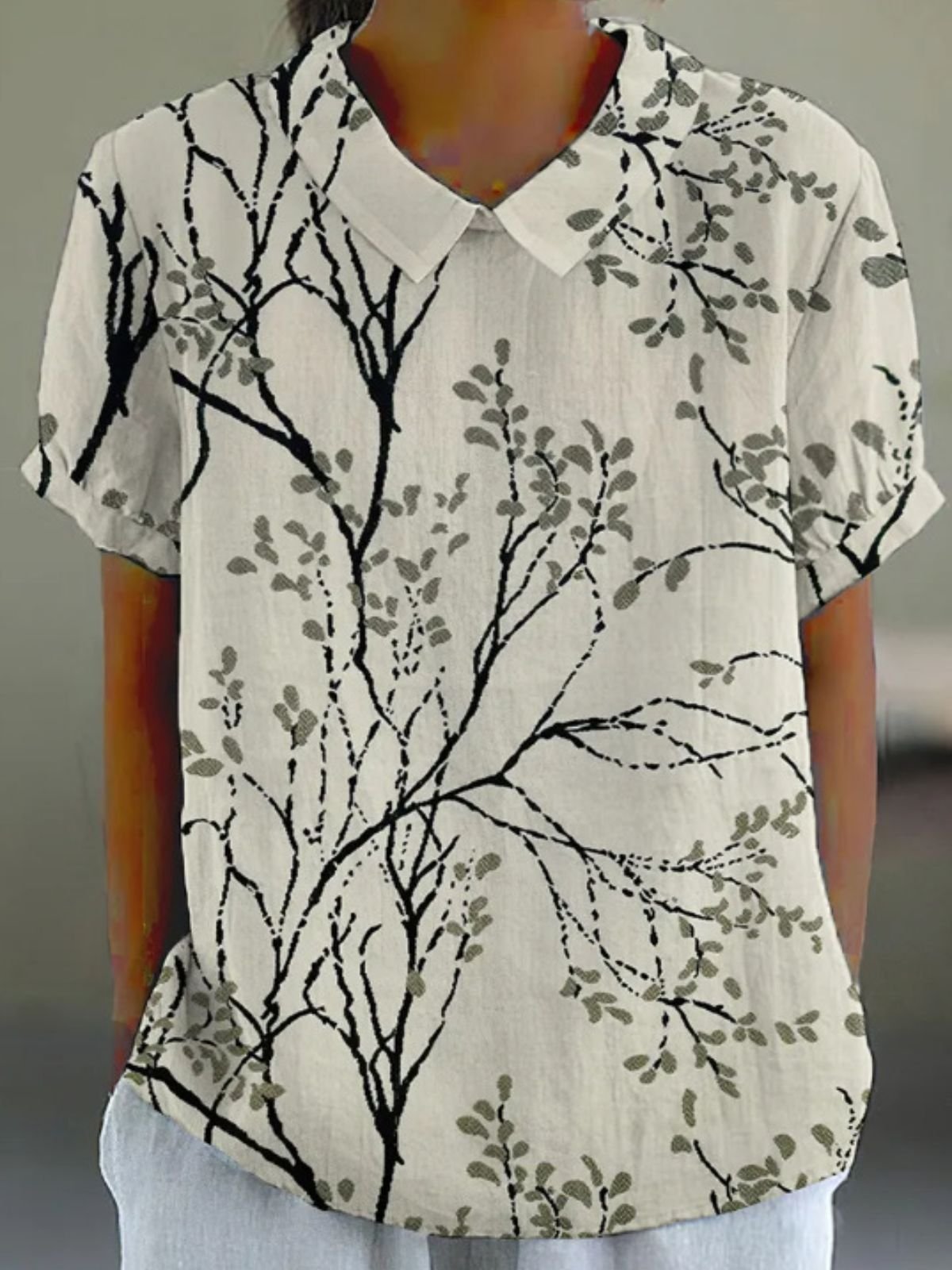 Blouses Femmes Floral Simple Été Coton Micro-élasticité Faire la navette Manches Courtes Col Châle Régulier