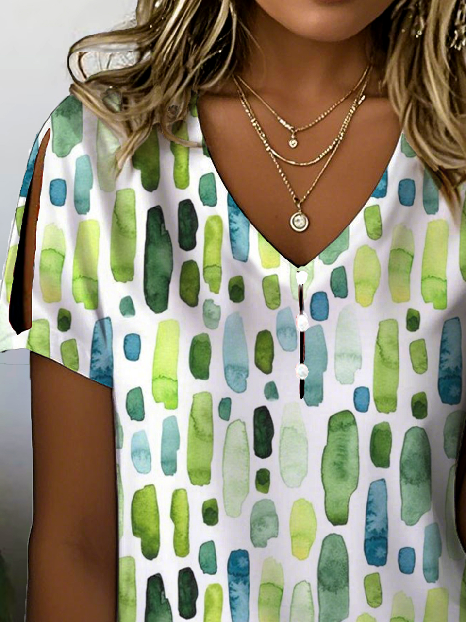 T-shirts Femmes Géométrique Décontracté Été Col V Quotidien Manches Courtes Régulier Ligne T Régulier