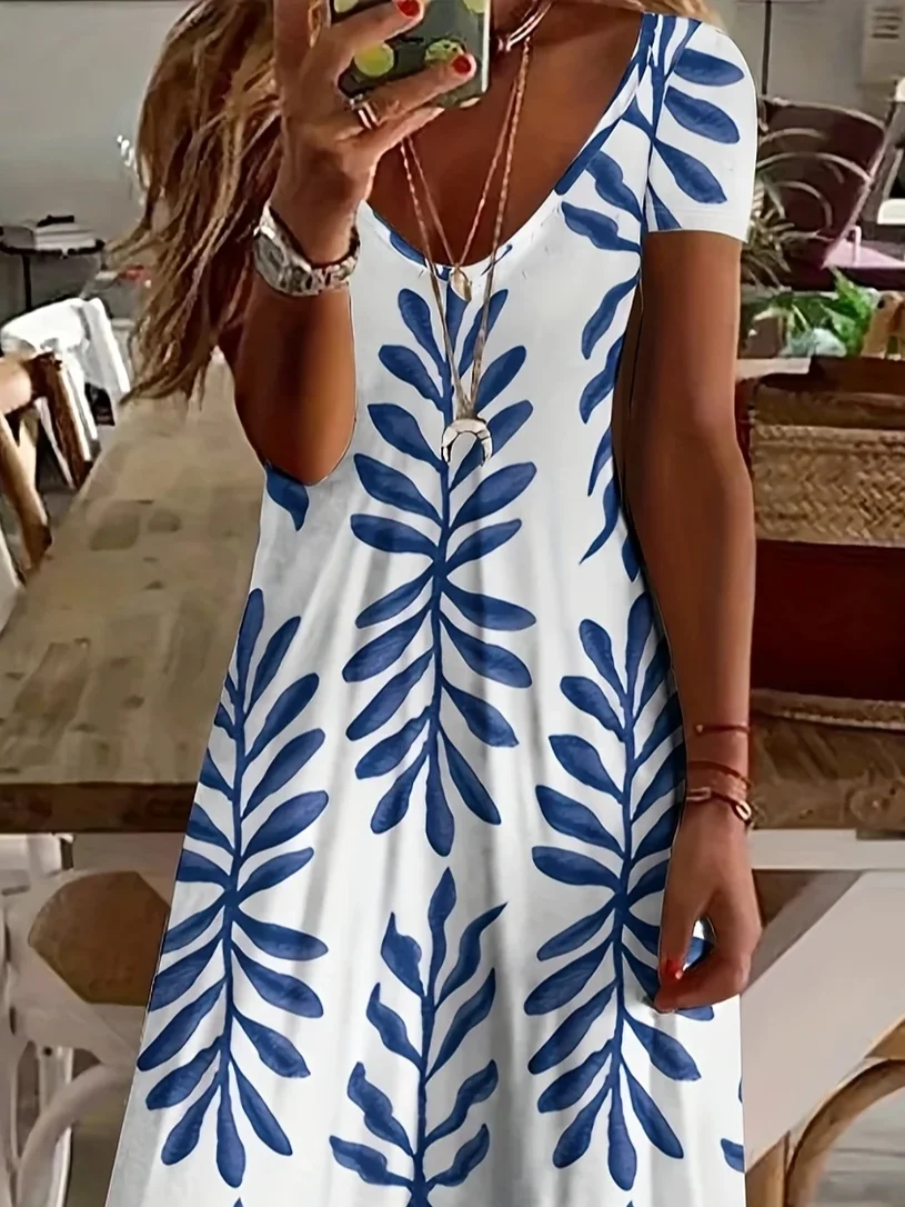 Femmes Floral Blanc Col V Confortable Imprimé Robe Maxi Décontracté