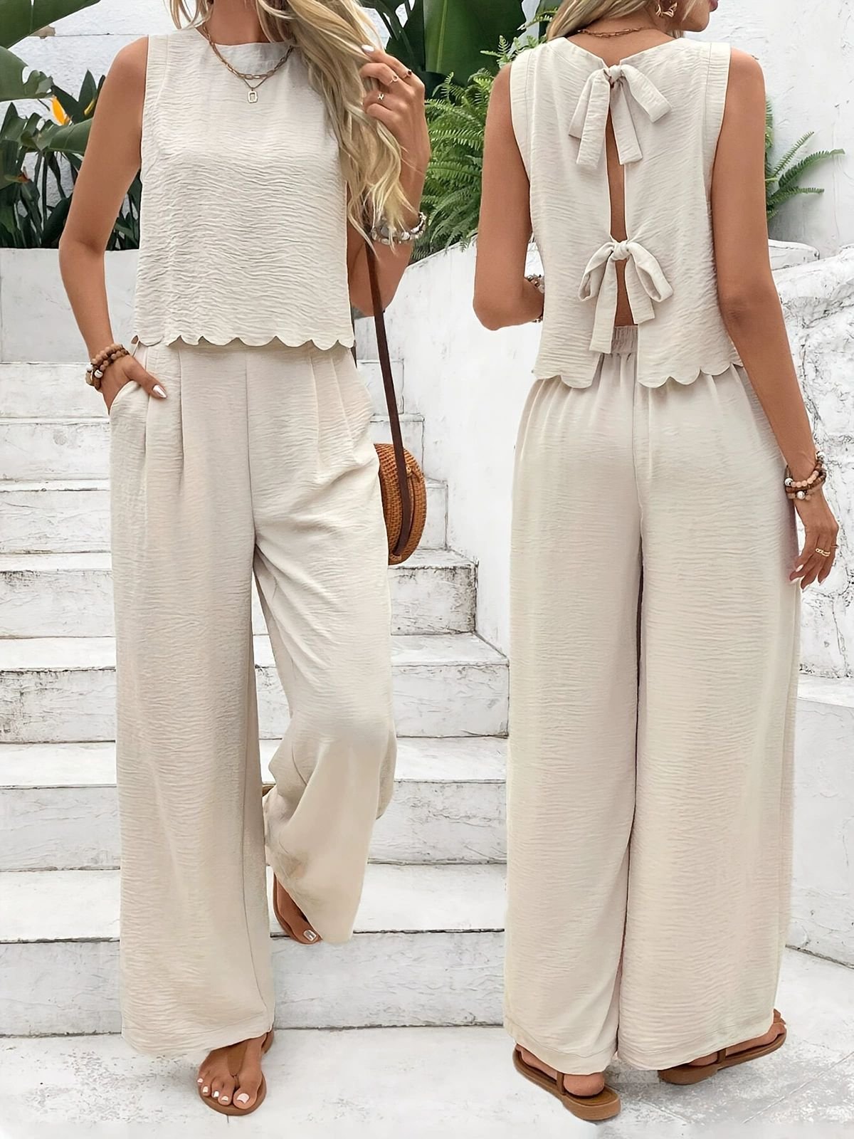 Deux Pièces Ensembles Femmes Urbain Plain Été Polyester Naturel Micro-élasticité Quotidien Coupe Régulière Régulier
