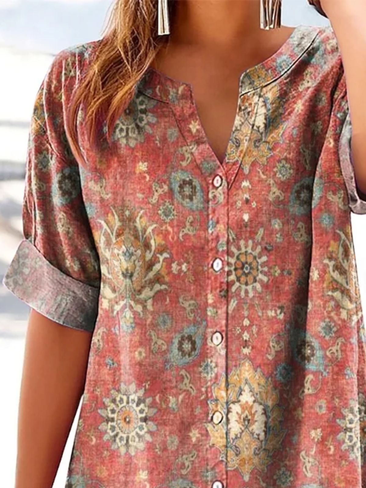 Chemises Femmes Rétro Floral Été Coton Quotidien Coupe Régulière Manches Courtes Droit Régulier
