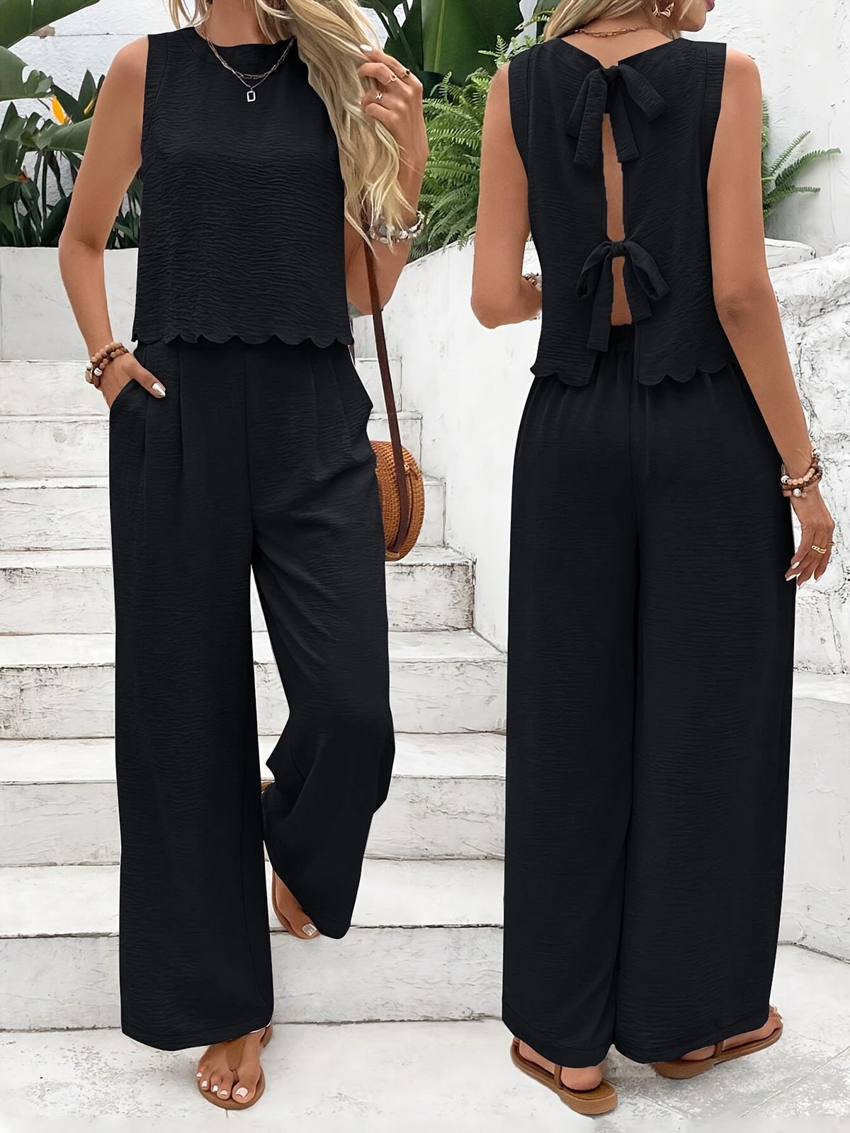 Deux Pièces Ensembles Femmes Urbain Plain Été Polyester Naturel Micro-élasticité Quotidien Coupe Régulière Régulier