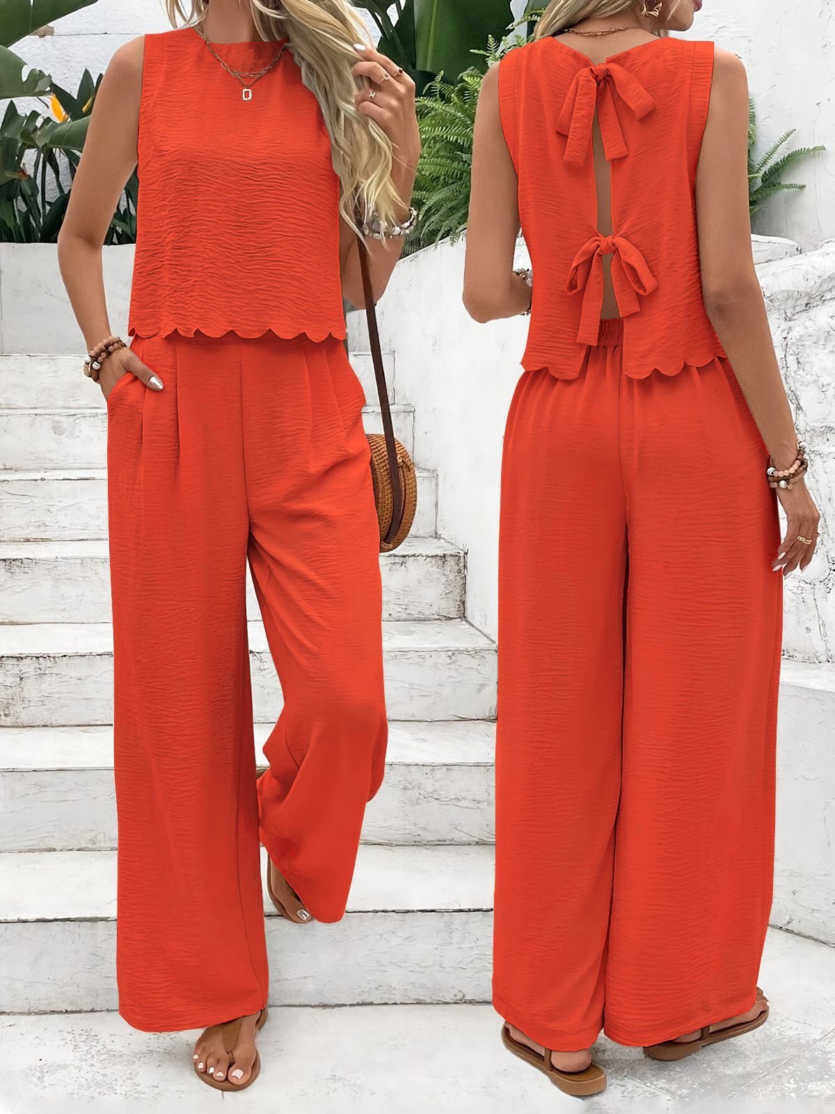 Deux Pièces Ensembles Femmes Urbain Plain Été Polyester Naturel Micro-élasticité Quotidien Coupe Régulière Régulier