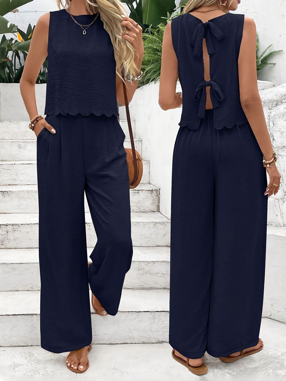 Deux Pièces Ensembles Femmes Urbain Plain Été Polyester Naturel Micro-élasticité Quotidien Coupe Régulière Régulier