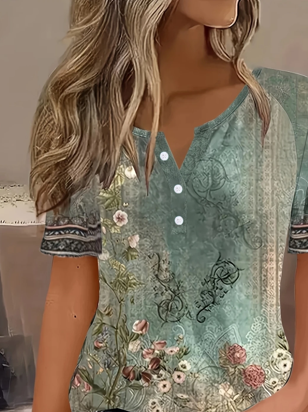 T-shirts Femmes Décontracté Floral Été Polyester Imprimé Quotidien Manches Courtes Col Rond Droit
