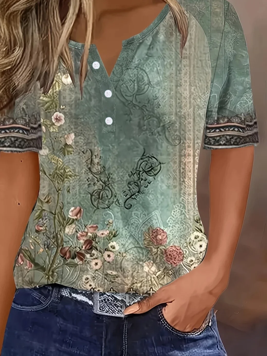 T-shirts Femmes Décontracté Floral Été Polyester Imprimé Quotidien Manches Courtes Col Rond Droit