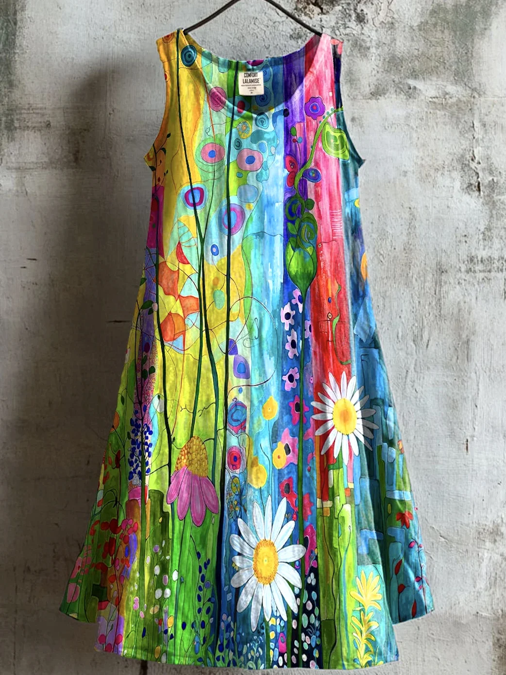 Femmes Floral Vert Col Rond Confortable Robe Mi-Longue Décontracté