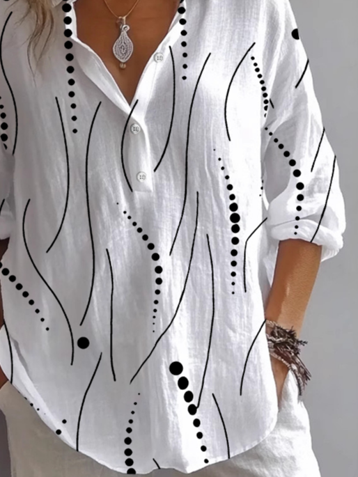 Chemises Rayé Décontracté Printemps / Automne Polyester Aucune élasticité Ample Droit Régulier Col de Chemise pour Femmes