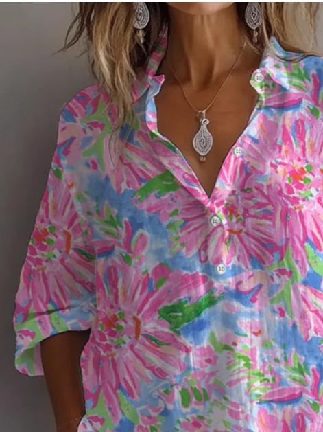 Chemises Décontracté Floral Printemps / Automne Aucune élasticité Quotidien Ample Droit Régulier Col de Chemise pour Femmes