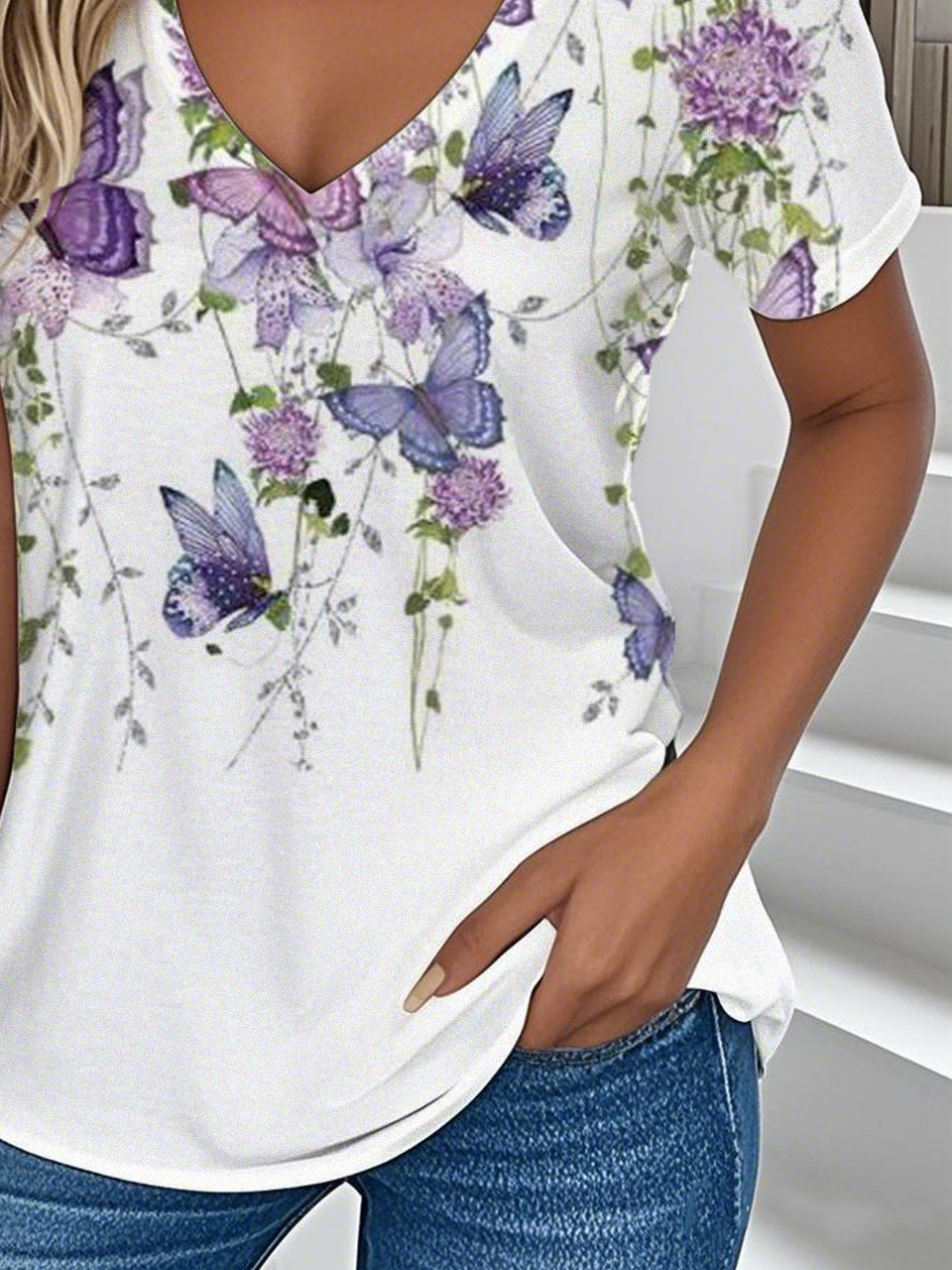 T-shirts Décontracté Floral Été Aucune élasticité Vacances Jersey Manches Courtes Régulier T.-N.-L. pour Femmes