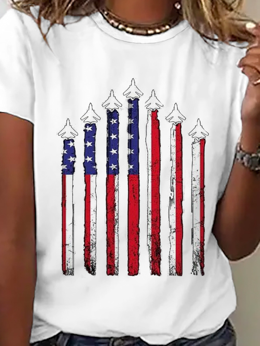 T-shirts Décontracté Été Le jour de l'indépendance (Drapeau) Micro-élasticité Quotidien Ample Jersey Manches Courtes Col Rond pour Femmes