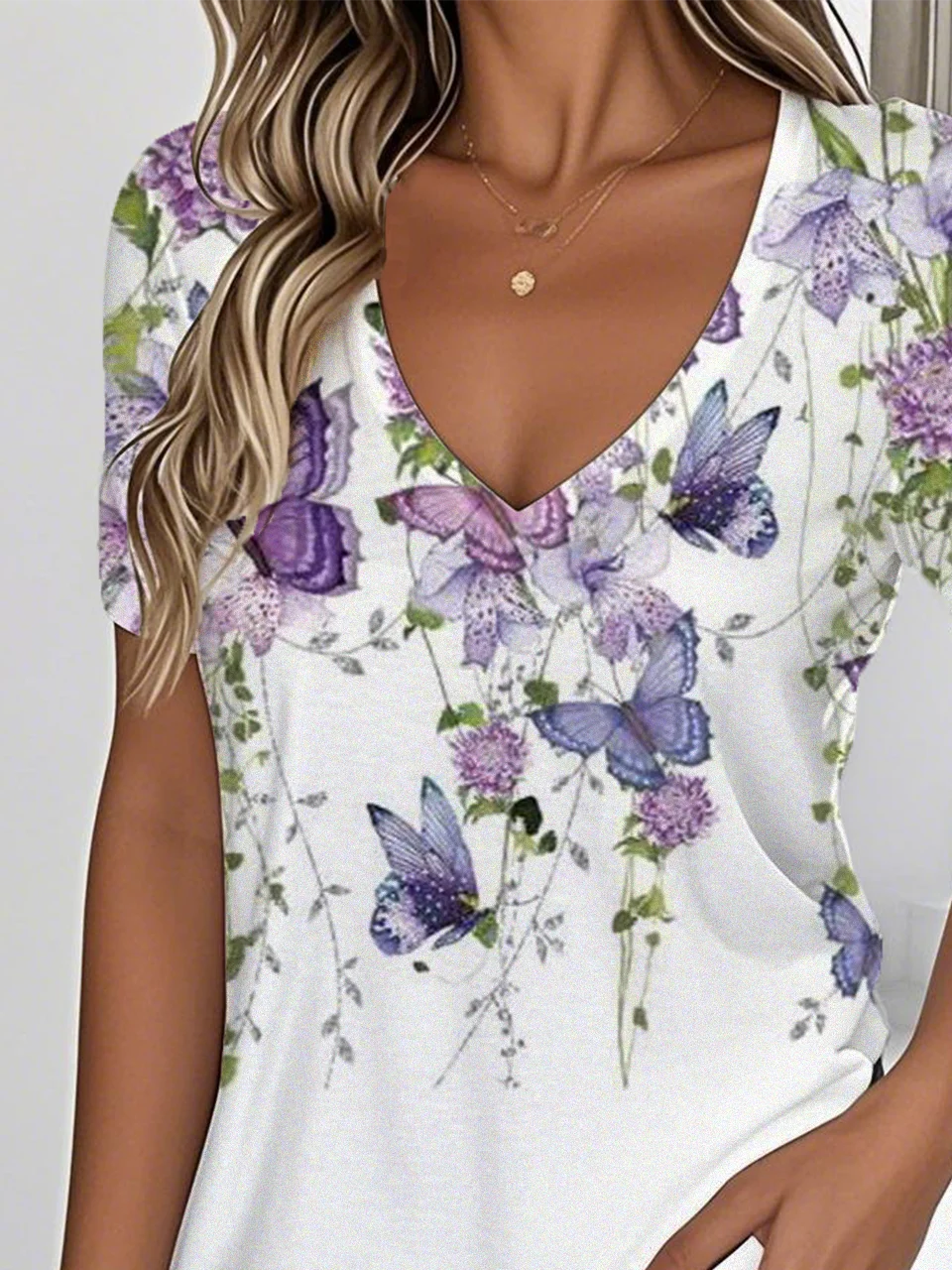 T-shirts Décontracté Floral Été Aucune élasticité Vacances Jersey Manches Courtes Régulier T.-N.-L. pour Femmes