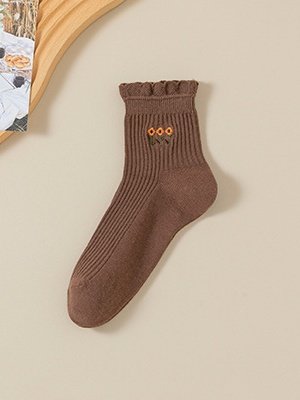 Chaussettes Femmes Sexy Toutes Les Saisons Motifs de broderie Coton Imprimé Antidérapant Faire la navette Chaussettes sur le mollet Régulier