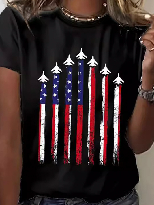 T-shirts Décontracté Été Le jour de l'indépendance (Drapeau) Micro-élasticité Quotidien Ample Jersey Manches Courtes Col Rond pour Femmes