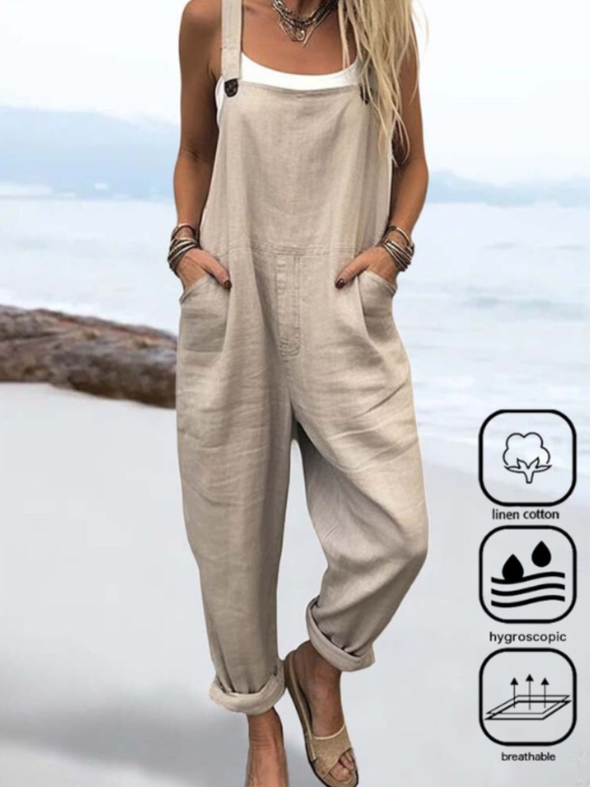 Combinaisons Femmes Vacances Plain Été Naturel Long Gallus Top Débardeur Droit Régulier