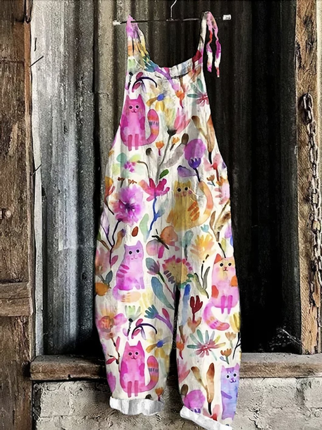 Combinaisons Femmes Décontracté Floral Été en Lin Naturel Micro-élasticité Coupe Régulière Sans Manches Long