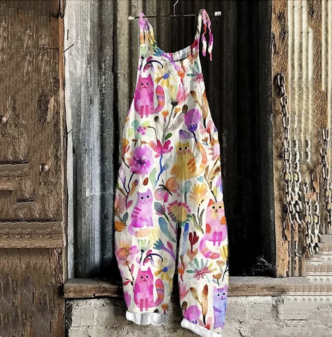 Combinaisons Femmes Décontracté Floral Été en Lin Naturel Micro-élasticité Coupe Régulière Sans Manches Long