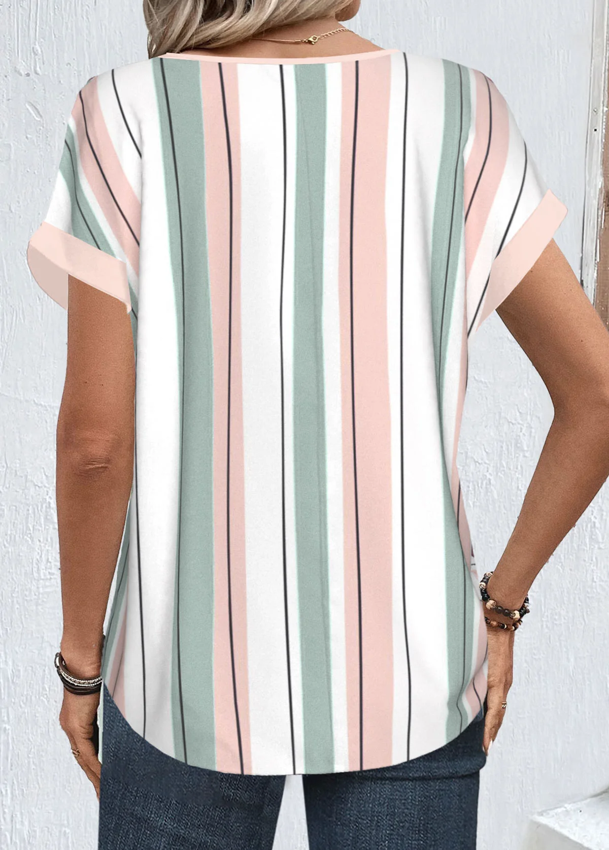 Blouses Femmes Rayé Simple Été Polyester Aucune élasticité Ample Régulier Droit Régulier