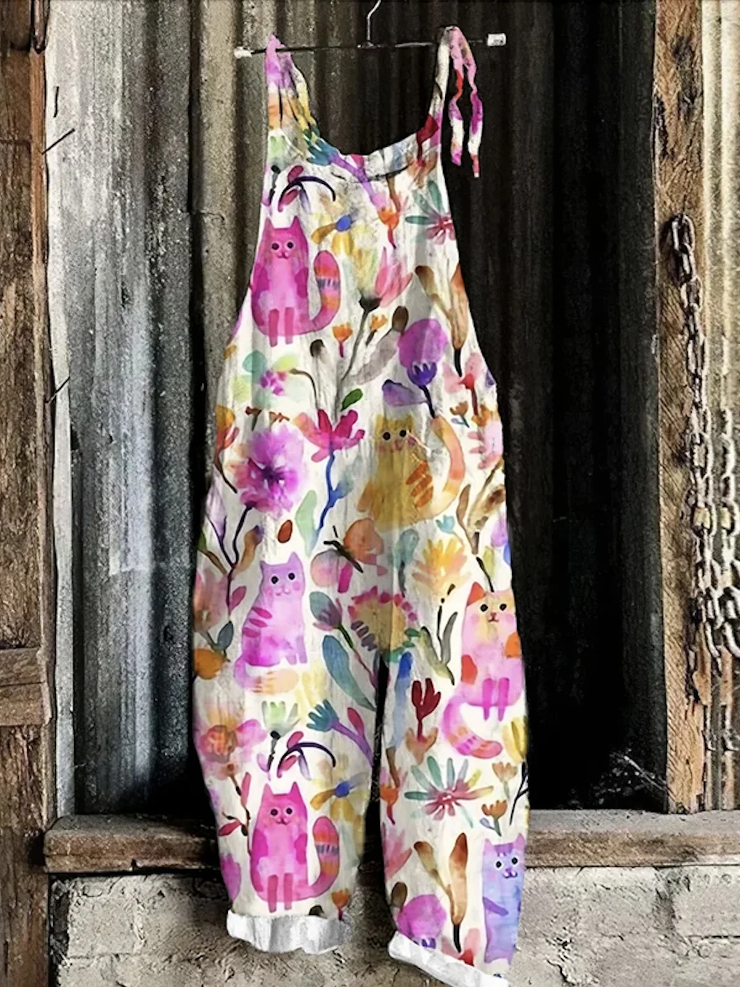 Combinaisons Femmes Décontracté Floral Été en Lin Naturel Micro-élasticité Coupe Régulière Sans Manches Long