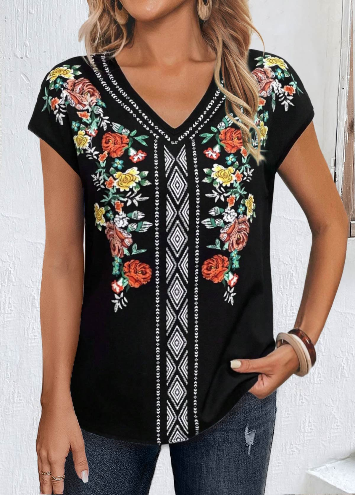 T-shirts Femmes Géométrique Décontracté Été Coton Quotidien Coupe Régulière Régulier Trapèze Régulier