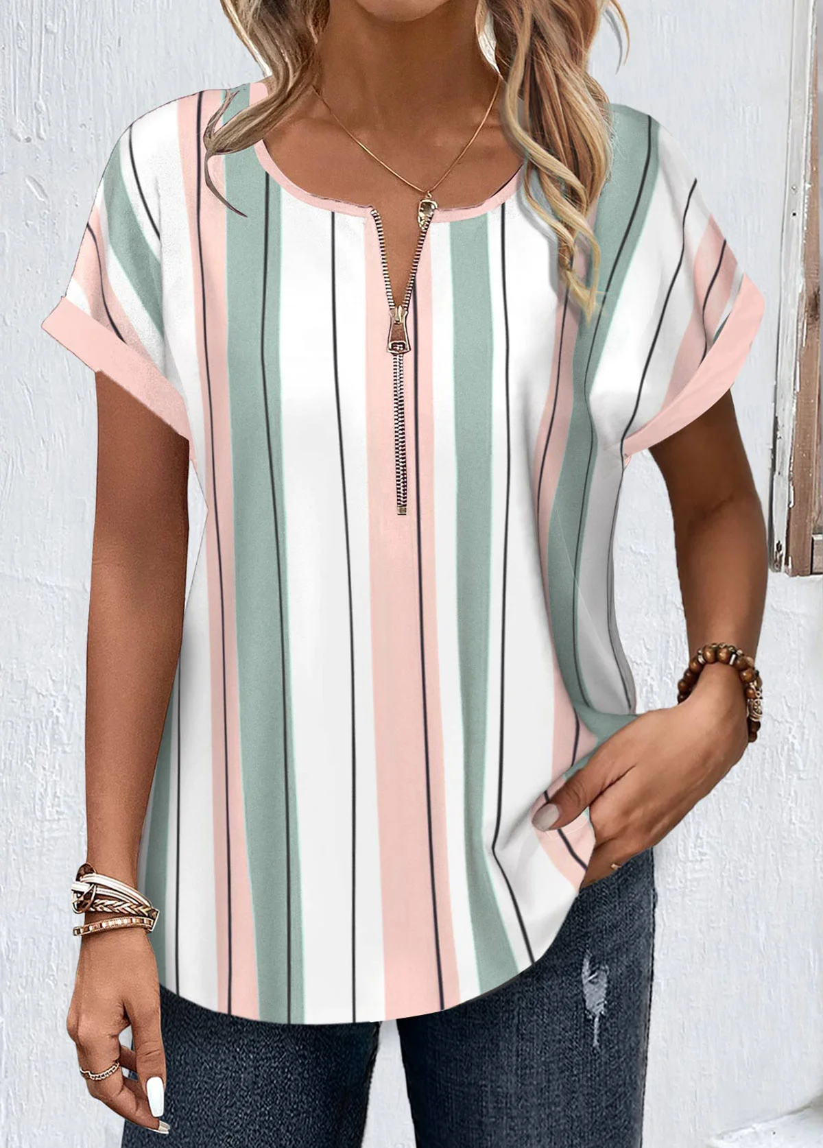 Blouses Femmes Rayé Simple Été Polyester Aucune élasticité Ample Régulier Droit Régulier