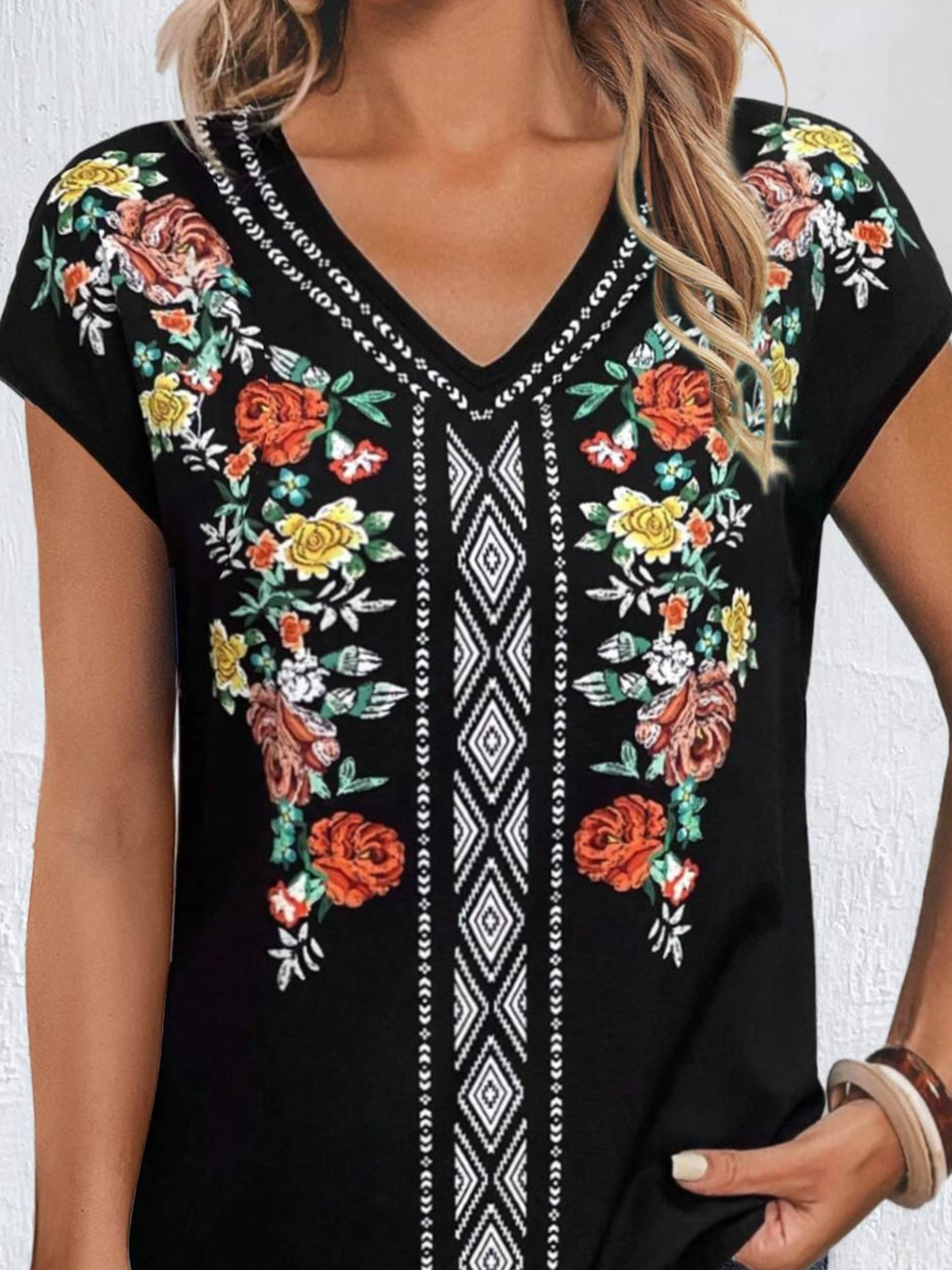 T-shirts Femmes Géométrique Décontracté Été Coton Quotidien Coupe Régulière Régulier Trapèze Régulier