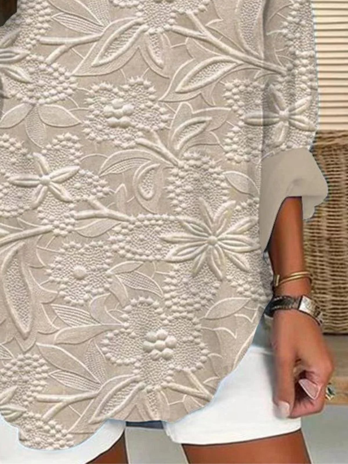 Chemises Décontracté Floral Printemps / Automne Coton Col V Micro-élasticité Quotidien Régulier Trapèze pour Femmes