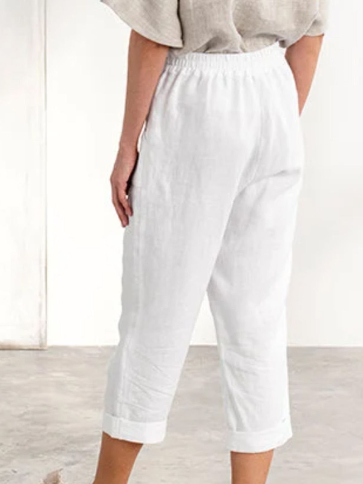 Pantalons Femmes en Lin Plain Été Coton Naturel Domestique Corsaire Pantalon droit Droit