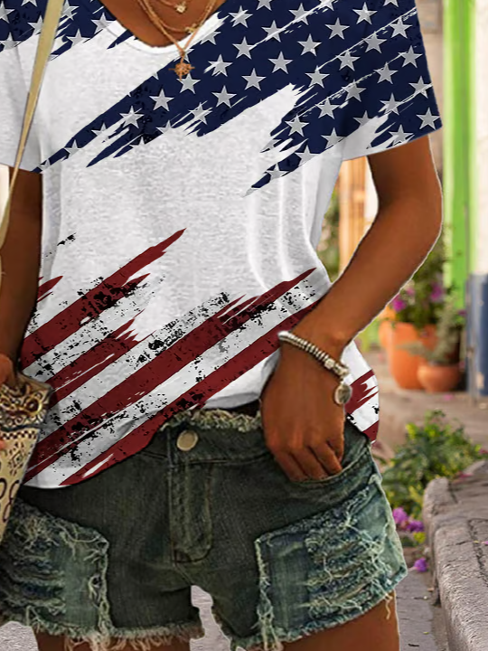 T-shirts Femmes Décontracté Été Le jour de l'indépendance (Drapeau) Imprimé Micro-élasticité Coupe Régulière Manches Courtes Régulier Régulier