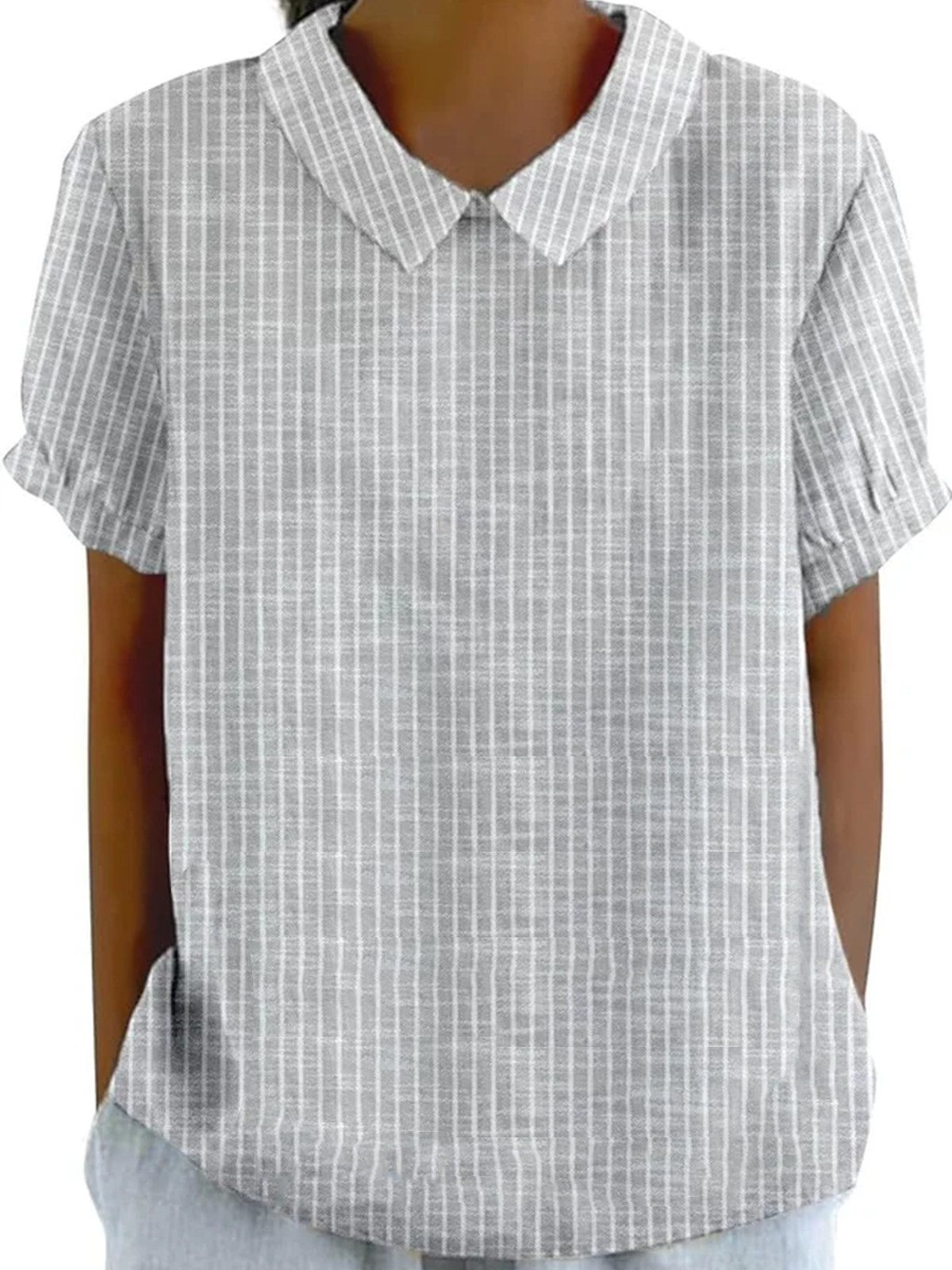 Blouses Femmes Élégant Été Plaid Aucune élasticité Demi Manche Col Châle Régulier Droit Régulier