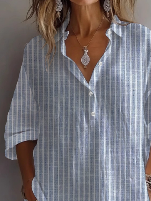Chemises Femmes Rayé Décontracté Printemps / Automne Polyester Aucune élasticité Manches Longues Droit Régulier Col de Chemise
