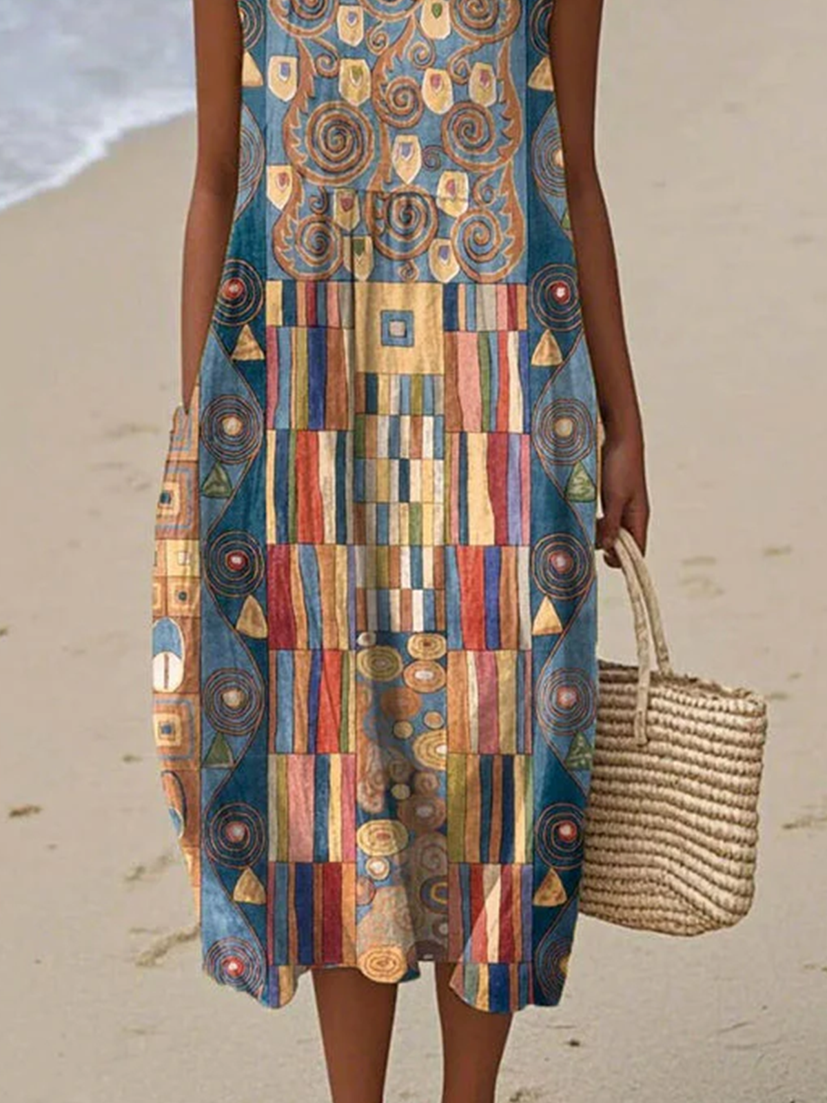 Femmes Géométrique Comme Image Col Rond Confortable Robe Maxi Décontracté